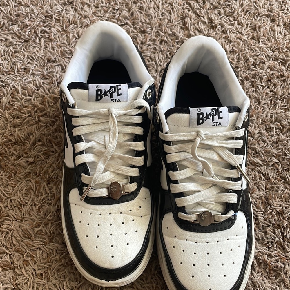 black and white patent leather